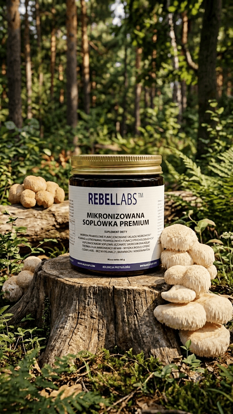 REBEL Soplówka Jeżowata MIKRONIZOWANA — proszek 60 g | owocnik, 60 µm 1 REBEL Soplówka Jeżowata MIKRONIZOWANA — proszek 60 g | owocnik, 60 µm